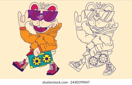 cute animal doodle illustration for book coloring page