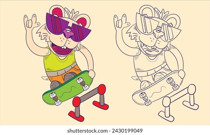 cute animal doodle illustration for book coloring page