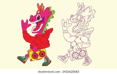 cute animal doodle illustration for book coloring page
