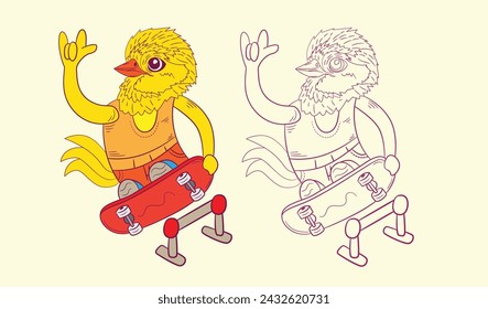 cute animal doodle illustration for book coloring page