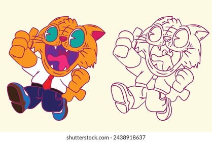 cute animal doodle illustration for book coloring page
