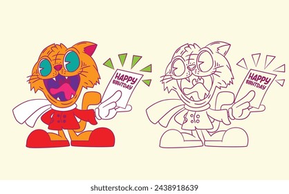 cute animal doodle illustration for book coloring page