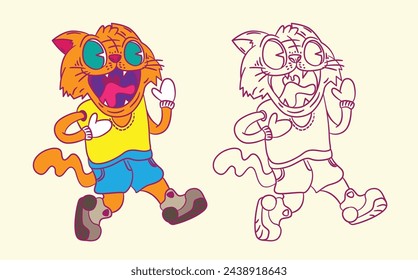 cute animal doodle illustration for book coloring page