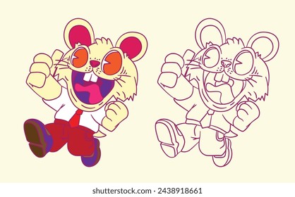 cute animal doodle illustration for book coloring page