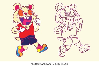 cute animal doodle illustration for book coloring page