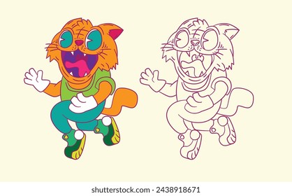 cute animal doodle illustration for book coloring page
