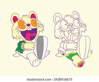 cute animal doodle illustration for book coloring page