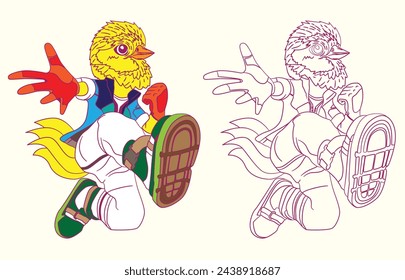 cute animal doodle illustration for book coloring page