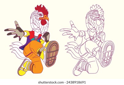 cute animal doodle illustration for book coloring page