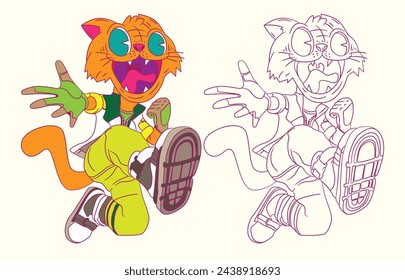 cute animal doodle illustration for book coloring page