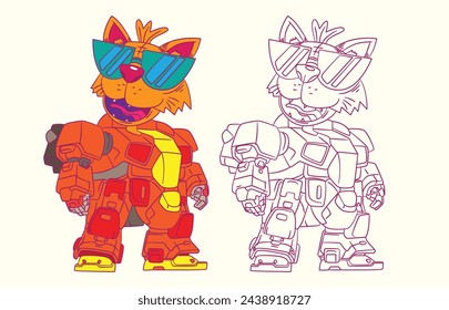 cute animal doodle illustration for book coloring page
