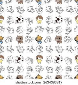 Cute animal doodles pattern on white background