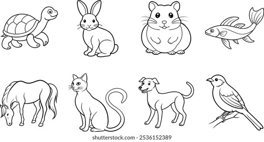 Cute Animal Drawings: Horse, Cat, Turtle, Fish, Bird