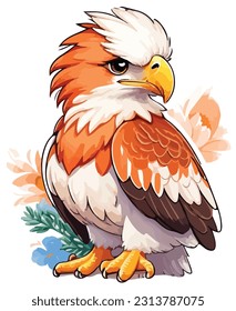 cute animal eagle sticker cartoon vector illustration