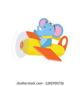 Cute cute animal elephant flies on a funny plane.
