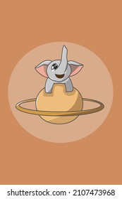 Cute animal elephant with planet character design illustration