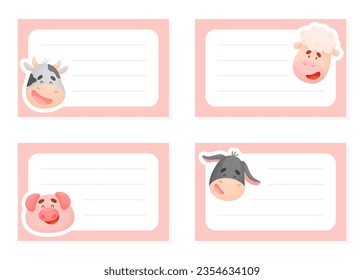 Cute Animal Empty Note or Reminder Card Vector Template