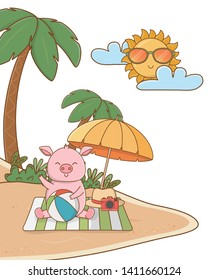 cute animal enjoying summer time cartoon