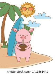 cute animal enjoying summer time cartoon