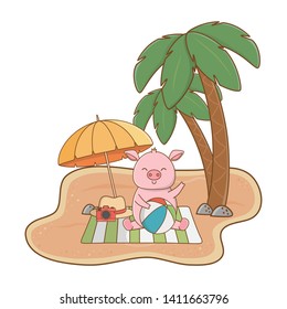 cute animal enjoying summer time cartoon