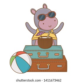 cute animal enjoying summer time cartoon