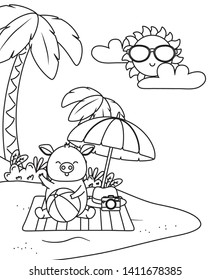 cute animal enjoying summer time cartoon