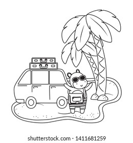 cute animal enjoying summer time cartoon