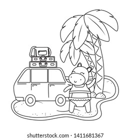 cute animal enjoying summer time cartoon