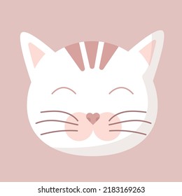 Cute animal face, avatar, cat muzzle, fluffy head. Nursery character card for childish design of wrapping paper, fabric, textile, poster, invitation, graphic, print. Flat cartoon vector illustration