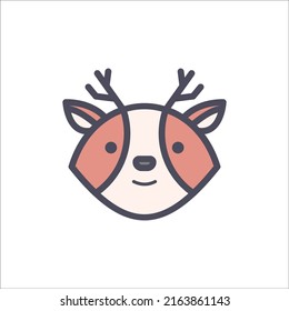 Cute animal face character deer face with minimalist monoline flat design illustration