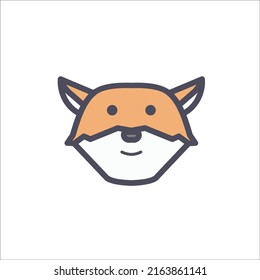 Cute animal face character fox face with minimalist monoline flat design illustration
