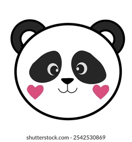 Cute animal face character panda face with minimalist monoline flat design illustration