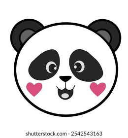 Cute animal face character panda face with minimalist monoline flat design illustration