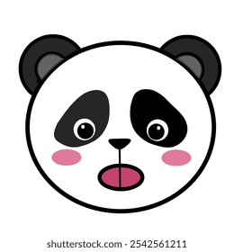 Cute animal face character panda face with minimalist monoline flat design illustration