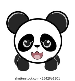 Cute animal face character panda face with minimalist monoline flat design illustration