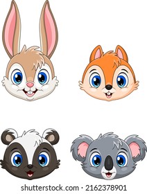 Cute animal face collection set. Rabbit, Squirrel, Skunk and Koala