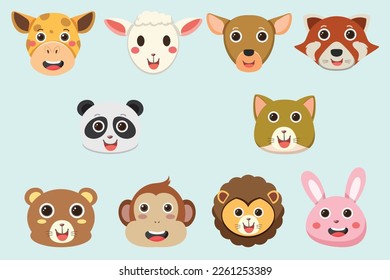 Cute Animal Face Emoticon Set