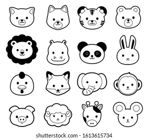 Cute Animal Face Icon Line Illustration Stock Vector (Royalty Free ...