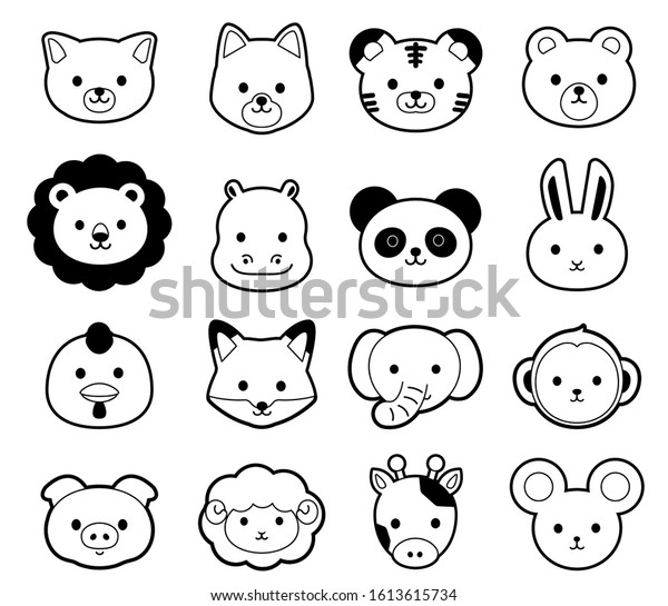 Cute Animal Face Icon Line Illustration Stock Vector (Royalty Free ...
