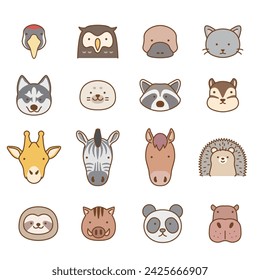 cute animal face icon set  , vector illustration