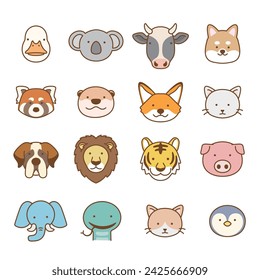 cute animal face icon set  , vector illustration