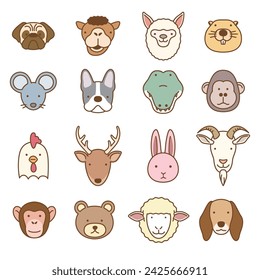 cute animal face icon set  , vector illustration