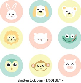 Cute animal face icon in soft tone