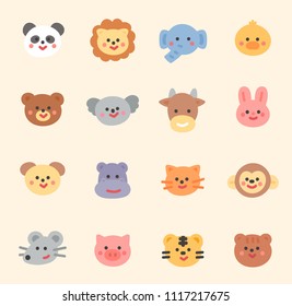 Cute animal face icons. flat design style vector graphic illustration set