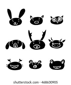 Cute animal face icons. Hand Drawn animal face on white background. animal icon face