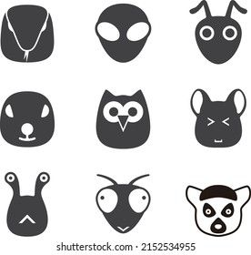 cute animal face icons set, cartoon vector illustration