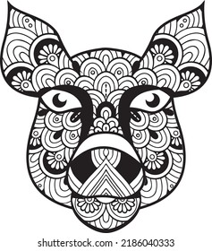 Cute animal face outline. Black and white line illustration for coloring book.