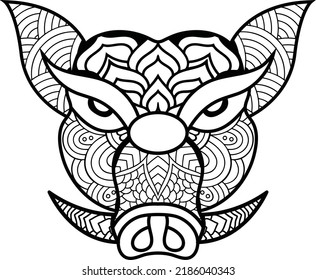 Cute animal face outline. Black and white line illustration for coloring book.