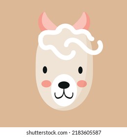 Cute animal face, sheep avatar, lamb muzzle, head. Nursery character card for childish design of wrapping paper, fabric, textile, poster, invitation, graphic, print. Flat cartoon vector illustration