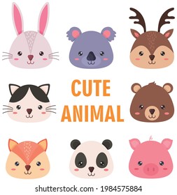 Cute animal face vector illustration with white background